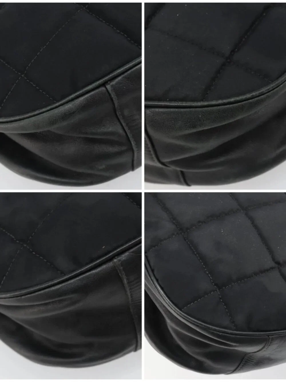 CHANEL Choco Bar Chain Shoulder Bag Nylon Black Silver CC Auth 118385